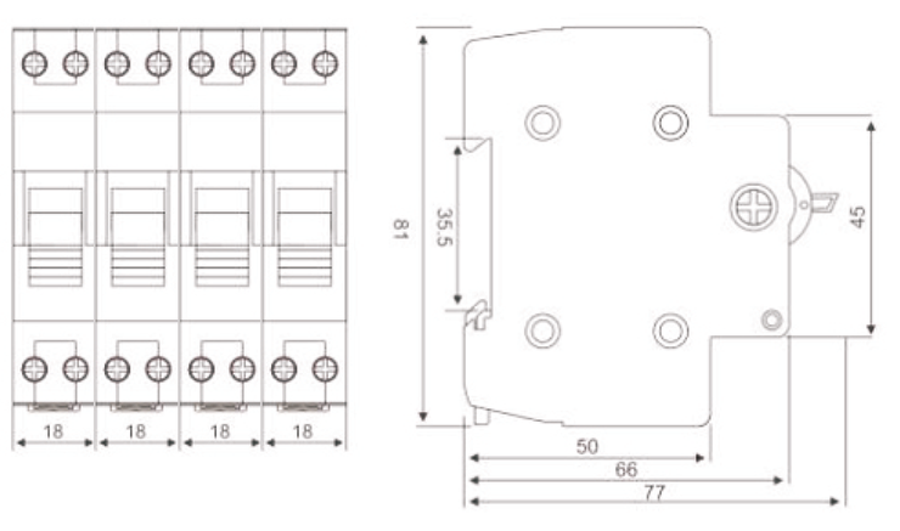 Modular switch Mains-Generator 4-pole SPMP\4P40 - Dimensions